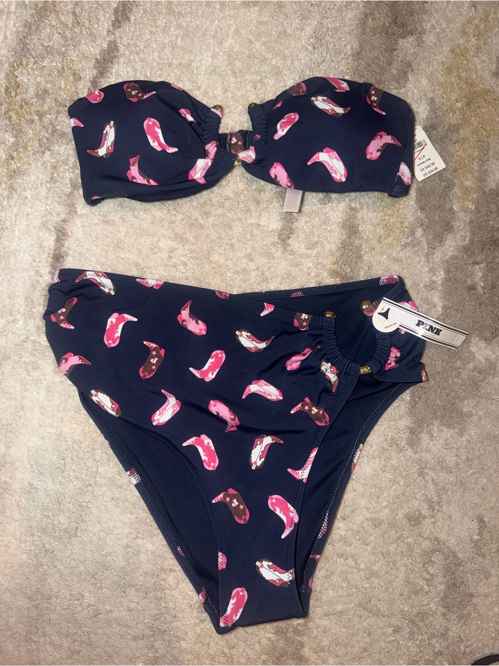 PINK Victoria's Secret Navy Bikini with Pink Flip-Flop Print